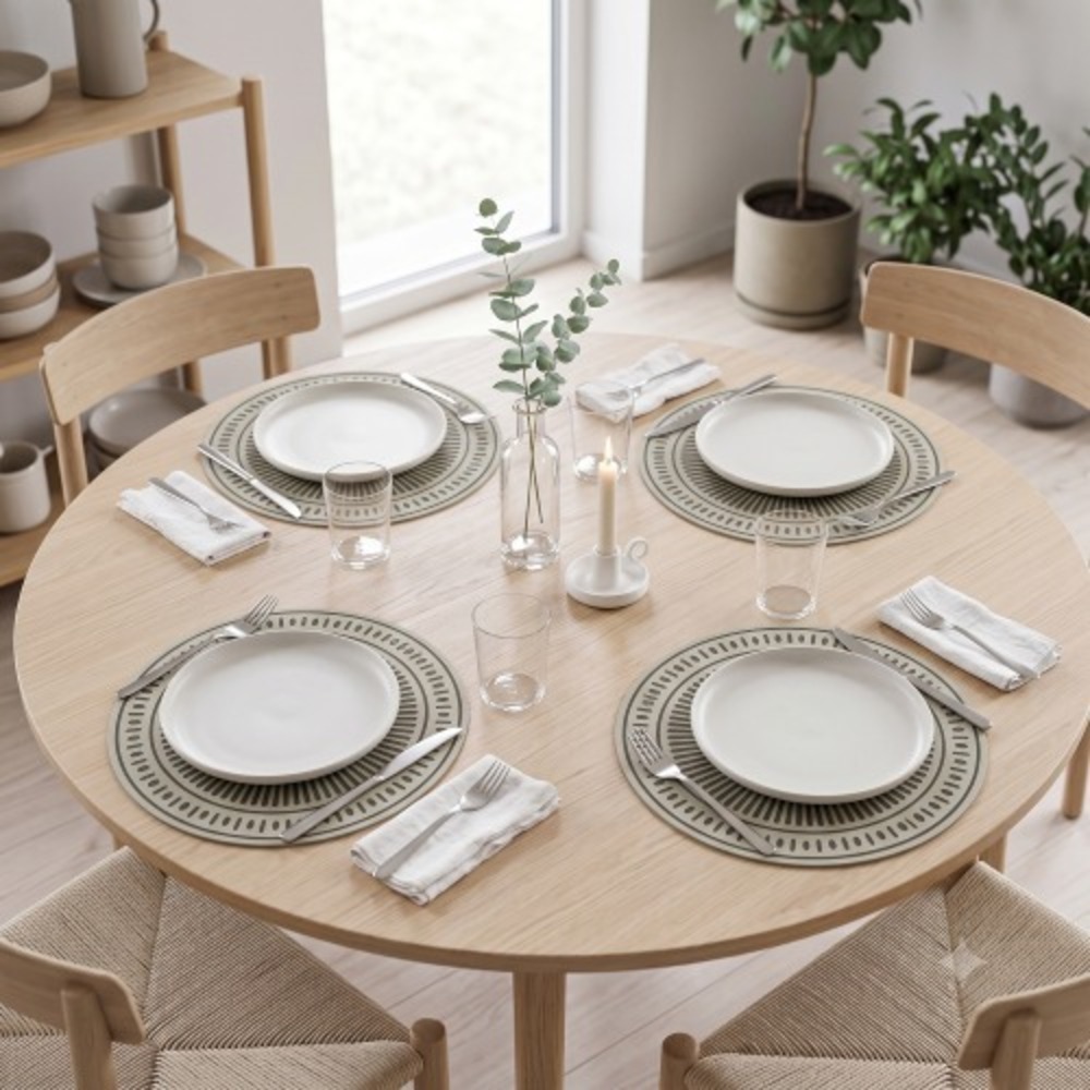 IKEA TUVIRIS Round Placemats Gray Green Geometric Pattern Set of 4